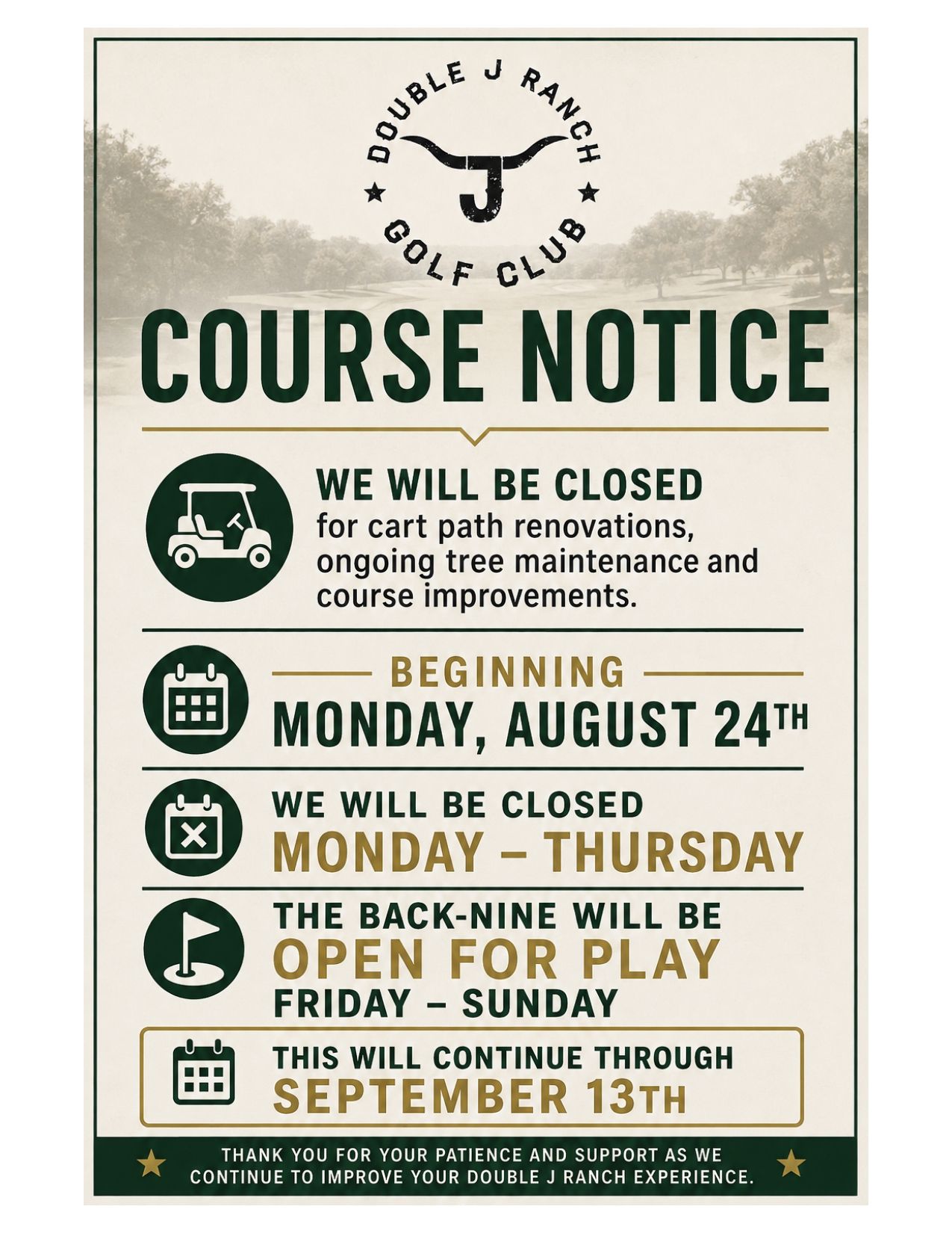 Double J Ranch Cart Path Improvements June 1 to 28